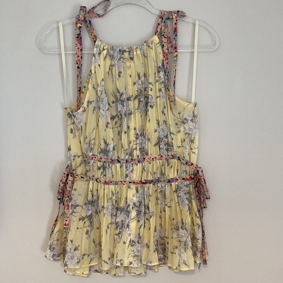 Rebecca Taylor Size: 2 Cotton/Silk Blend Sleeveless Floral Blouse. Lemon Rose. - Picture 9 of 10